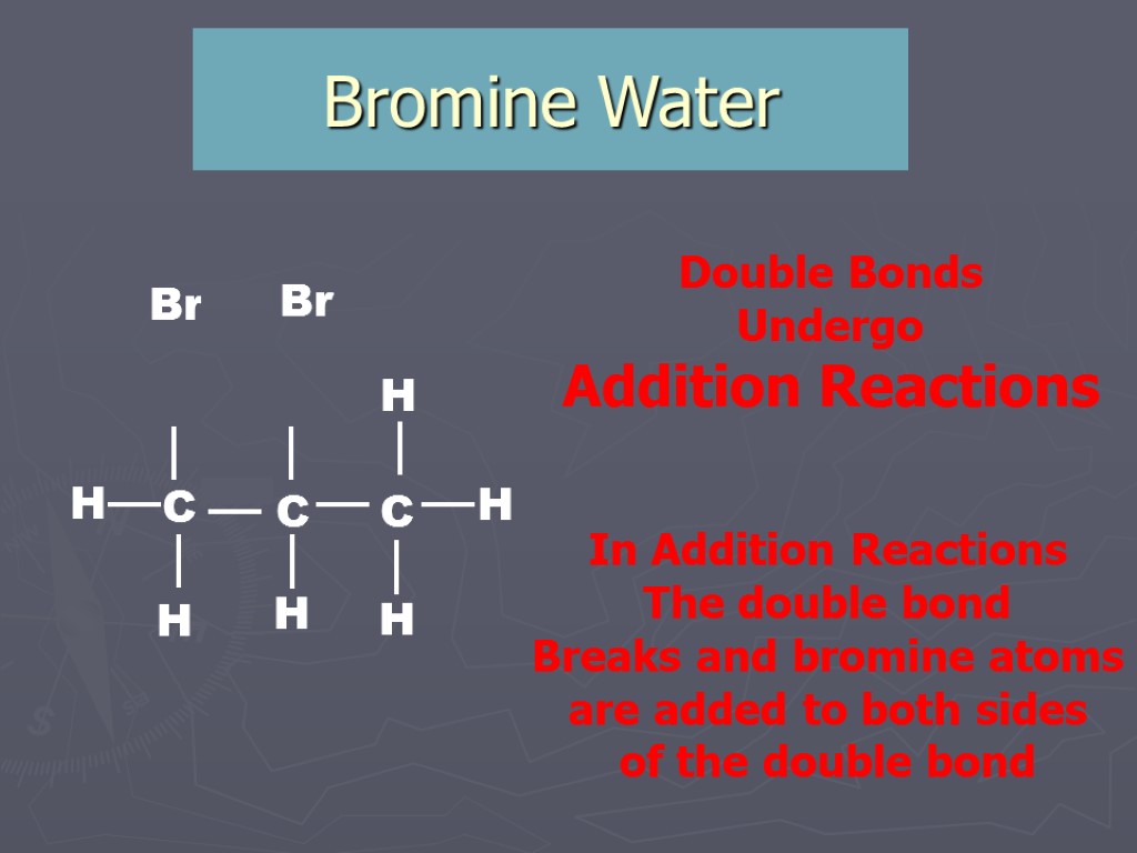 Bromine Water Br Br Double Bonds Undergo Addition Reactions In Addition Reactions The double